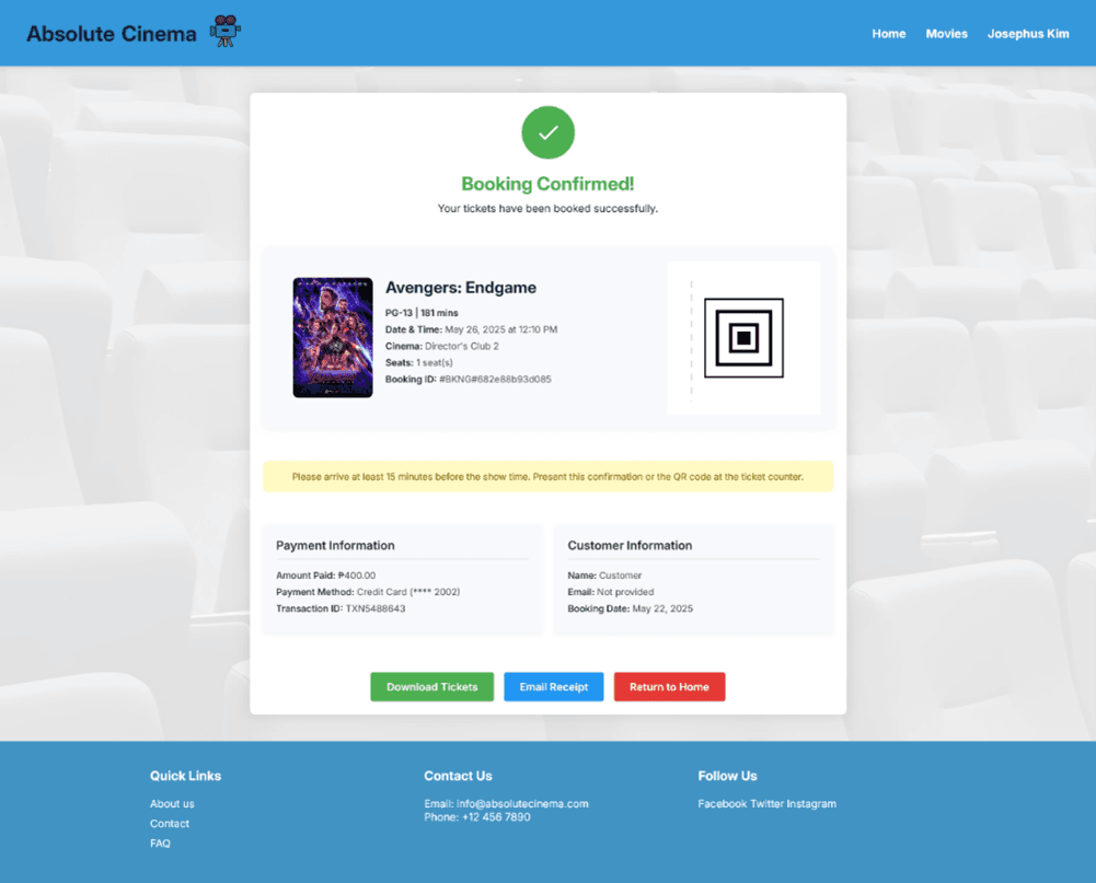 Absolute Cinema Ticketing — Screen 12 of 12