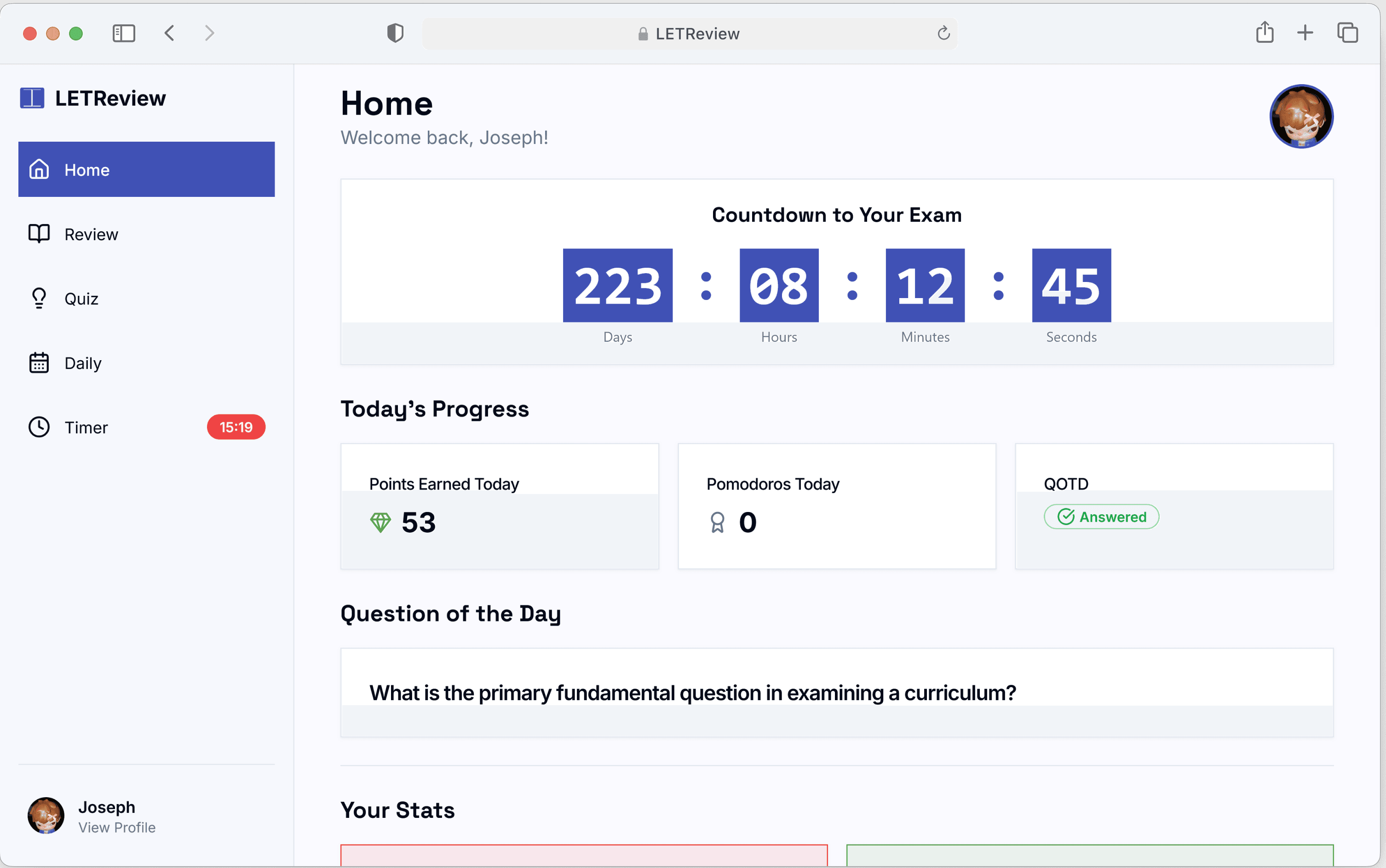 LETReview interface preview
